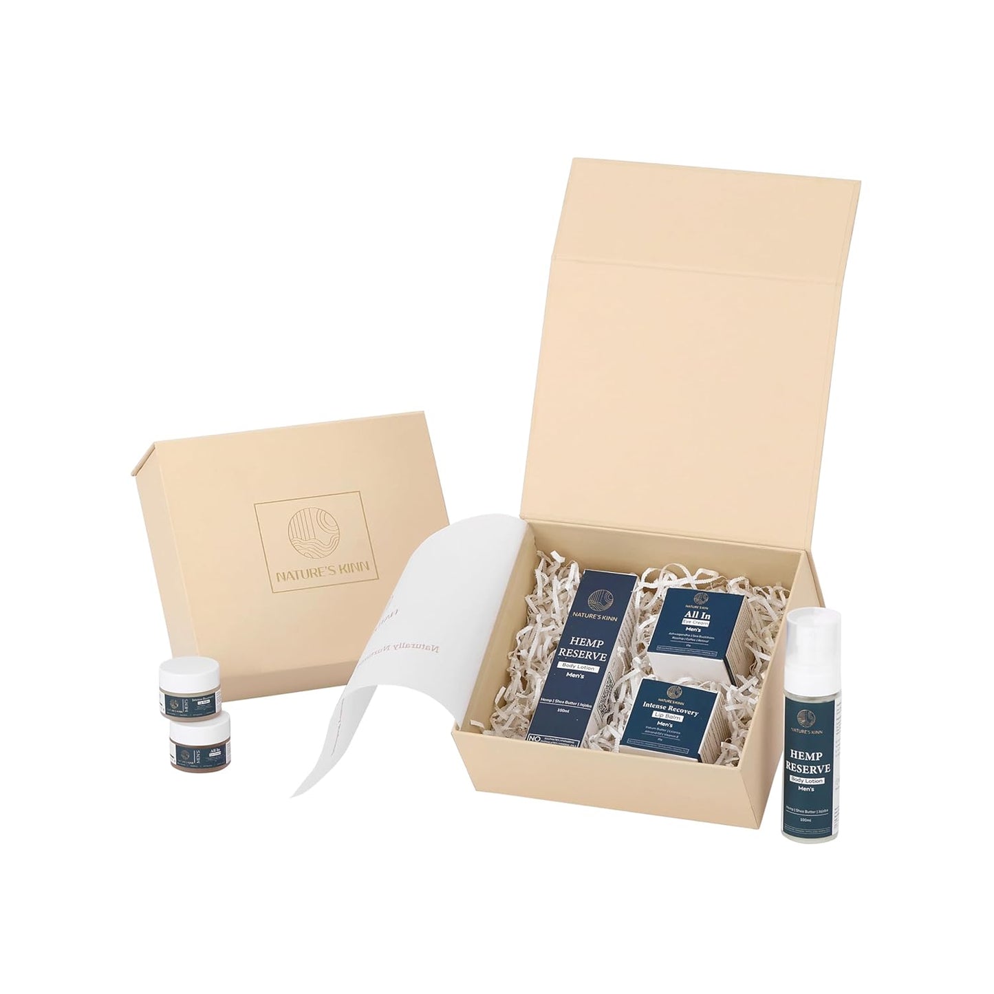 Nature’s Kinn Skincare Gift Set | All-In Eye Cream for Puffy Eyes & Dark Circles, Hemp Reserve Body Lotion for Deep Hydration, Intense Recovery Lip Balm for Dry Lips – 3-Piece Daily Care Kit