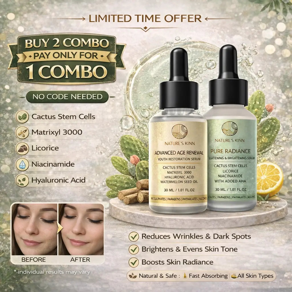 Nature’s Kinn Youth & Radiance Serum Combo – Buy 2 Pay for 1 | Anti-Ageing + Brightening Duo (30ml x 2)