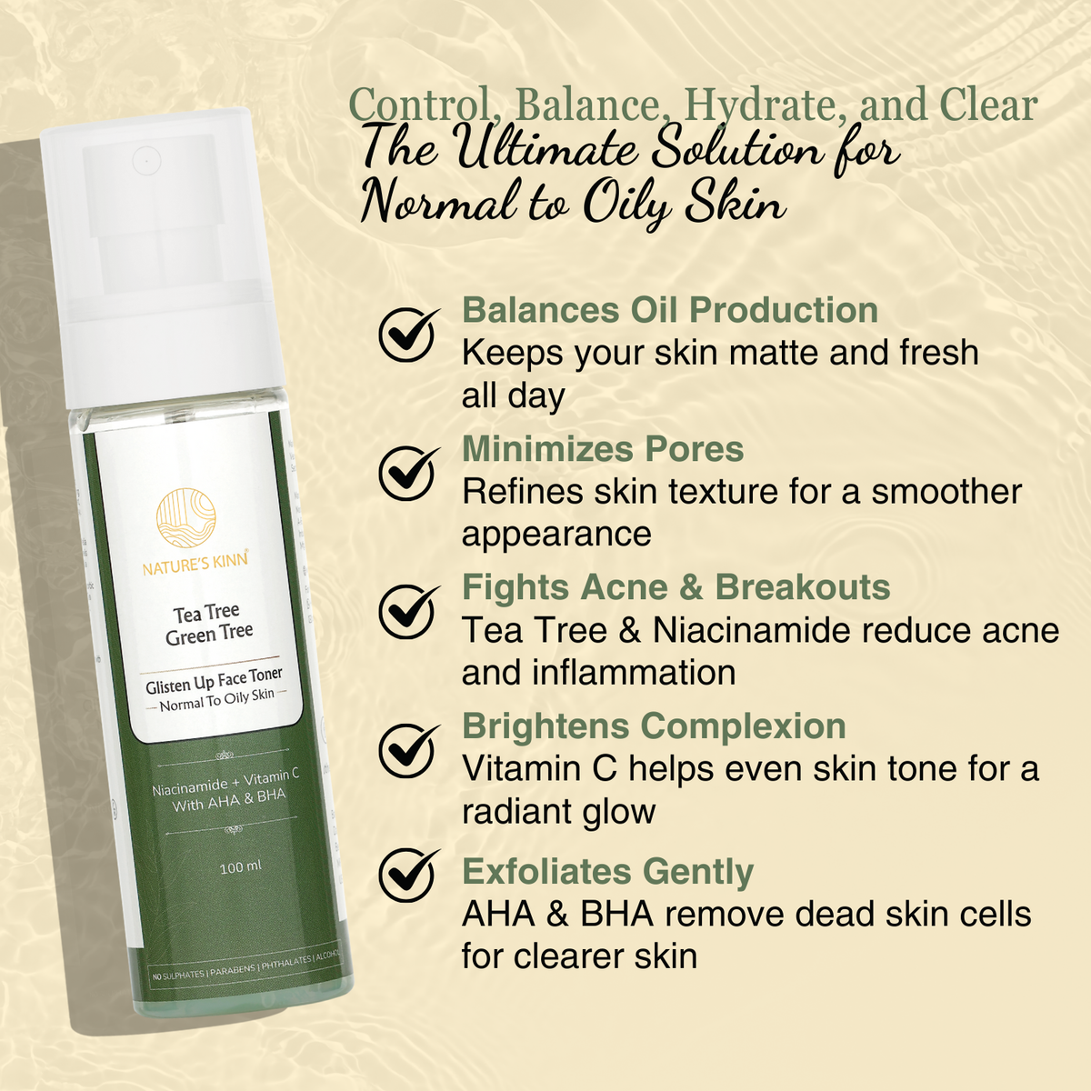 Natures Kinn Tea Tree Toner – For Normal to Oily Skin, Refreshing Toner for Clear Skin