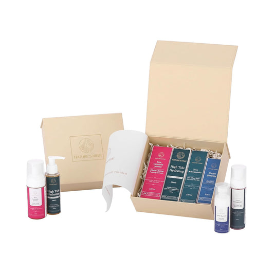 Nature’s Kinn - 4-Piece Skincare Gift Set | High Tide & Cloud Cleanse Facewash, Dew Glow Moisturizer SPF 35, Clove Ashwagandha Toner – Hydrating, Brightening & Soothing