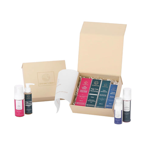 Nature’s Kinn - 4-Piece Skincare Gift Set | High Tide & Cloud Cleanse Facewash, Dew Glow Moisturizer SPF 35, Clove Ashwagandha Toner – Hydrating, Brightening & Soothing