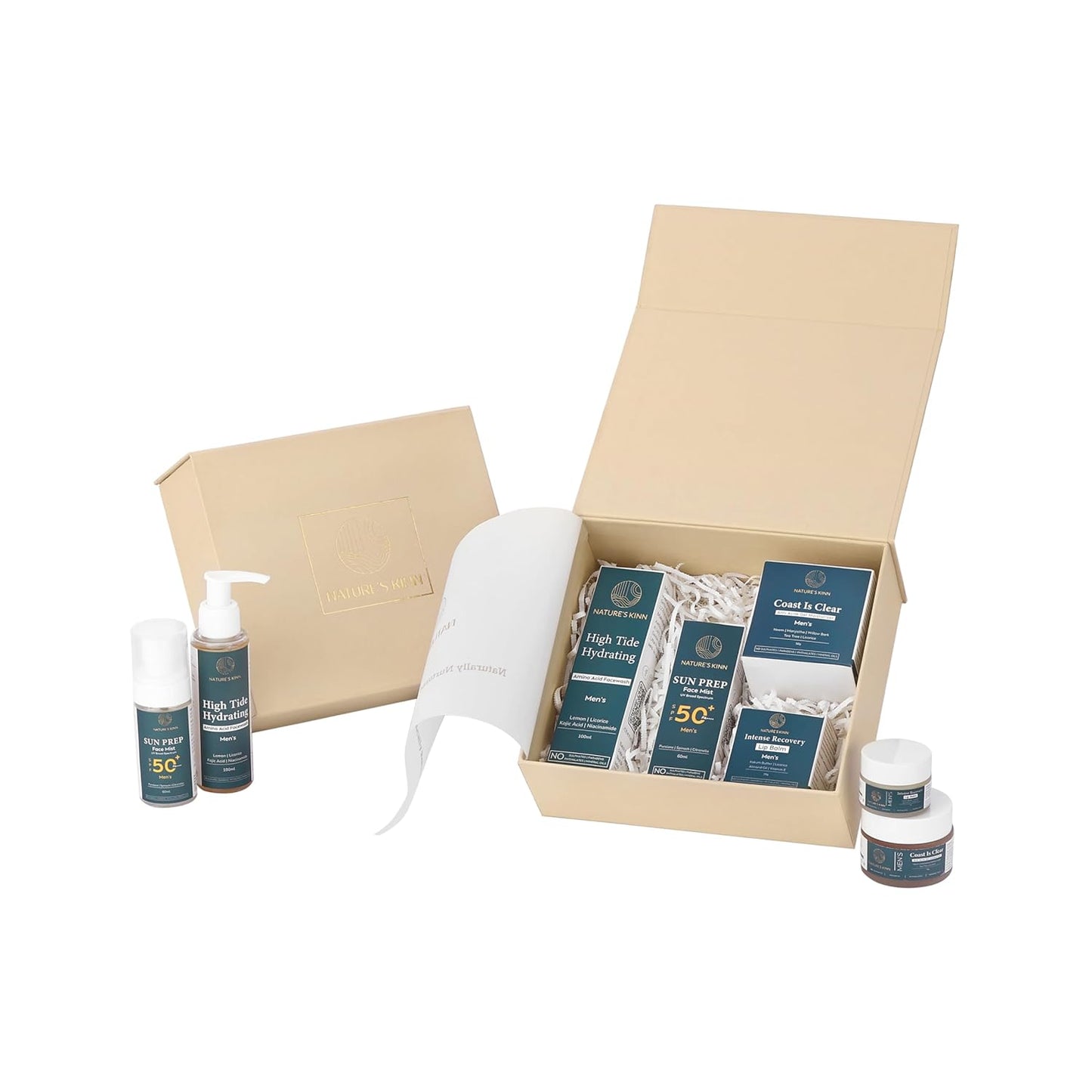 Nature's Kinn Luxury Skincare Gift Set, 4-Piece Collection with Anti-Acne Moisturizer, Brightening Eye Cream, Hydrating Cleanser, Recovery Lip Balm
