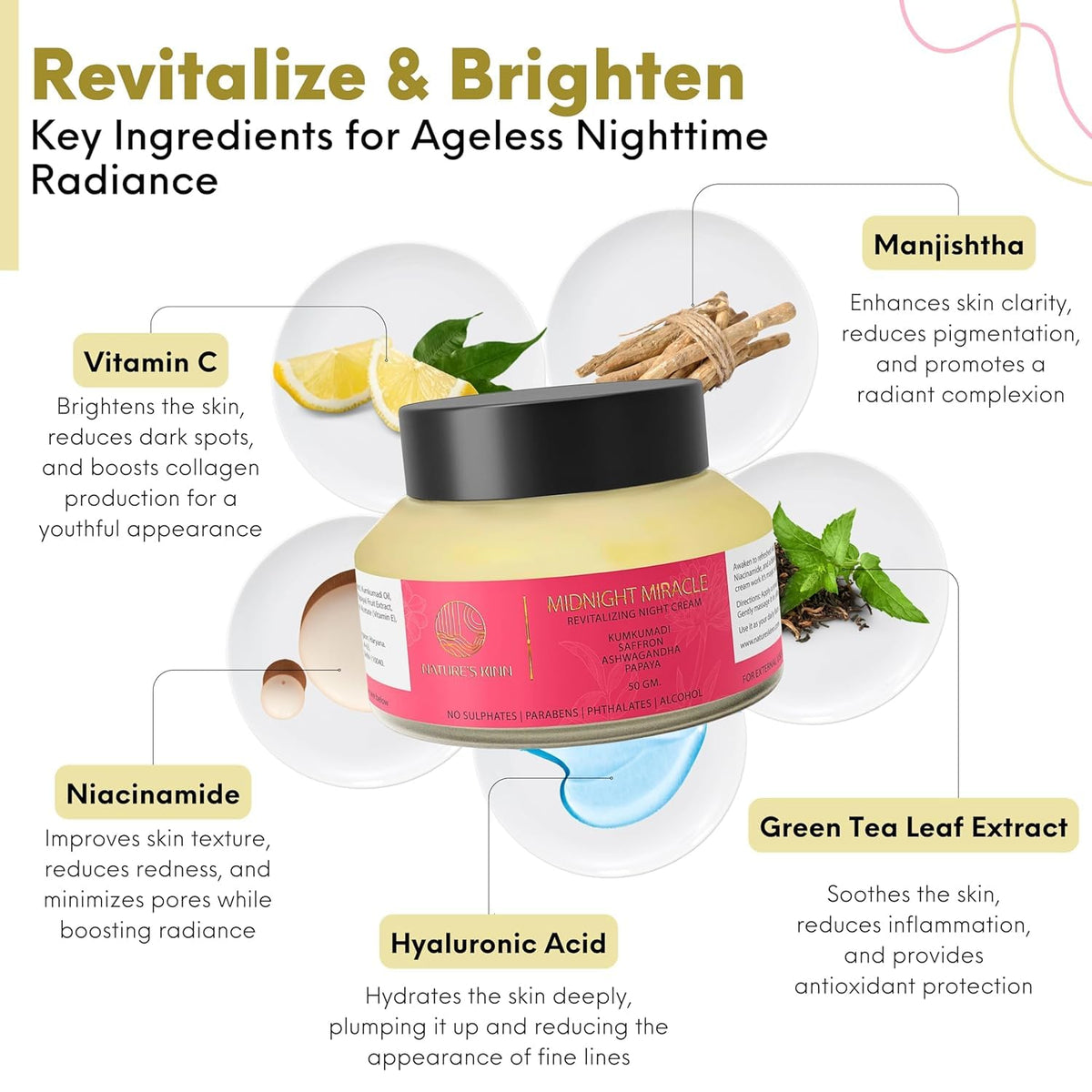 Nature’s Kinn Midnight Miracle Night Cream & Pure Radiance Serum Combo | 50gm + 30ml (Pack of 2)