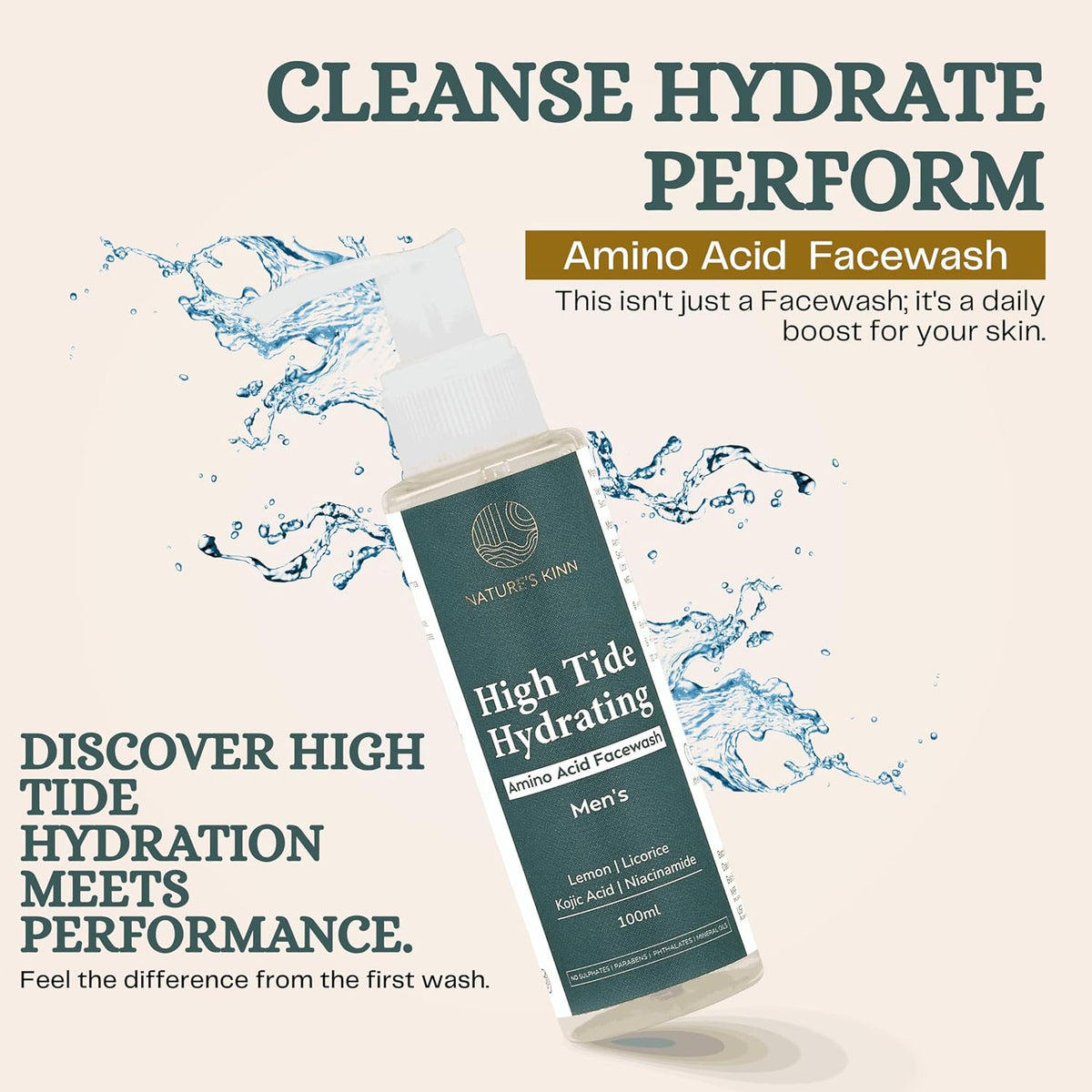 Nature's Kinn High Tide Hydrating Facewash – Gentle Amino Acid Cleanser for Soft, Balanced & Fresh Skin