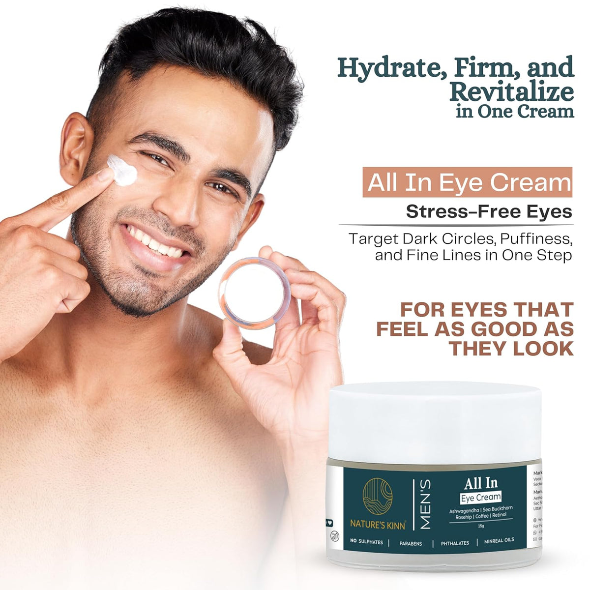 Nature's Kinn All-In Eye Cream, Hydrating Under Eye Cream for Dark Circles, 50 ml, Unscented