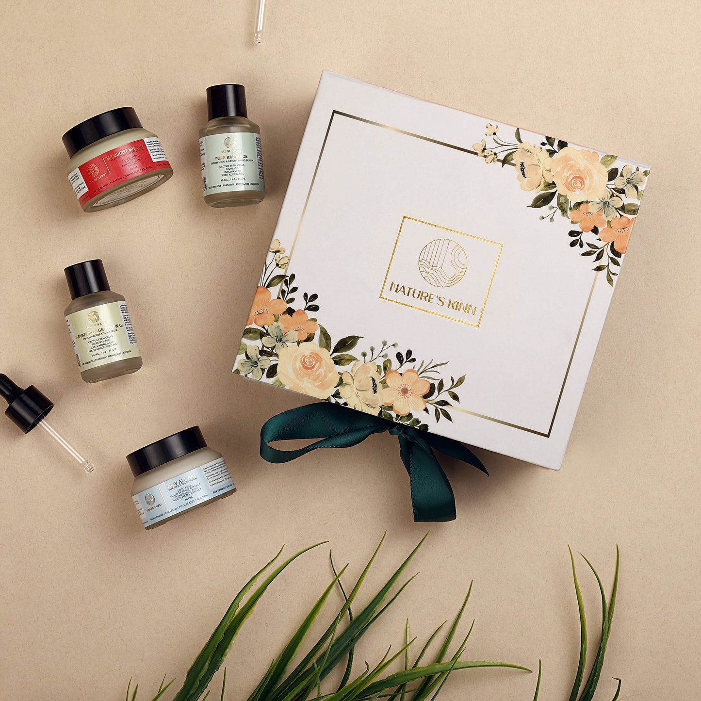 Nature's Kinn Brightening & Anti-Ageing Skincare Gift Set – Combo of 4: Face Cream, Night Cream, Face Brightening Serum & Anti-Ageing Serum