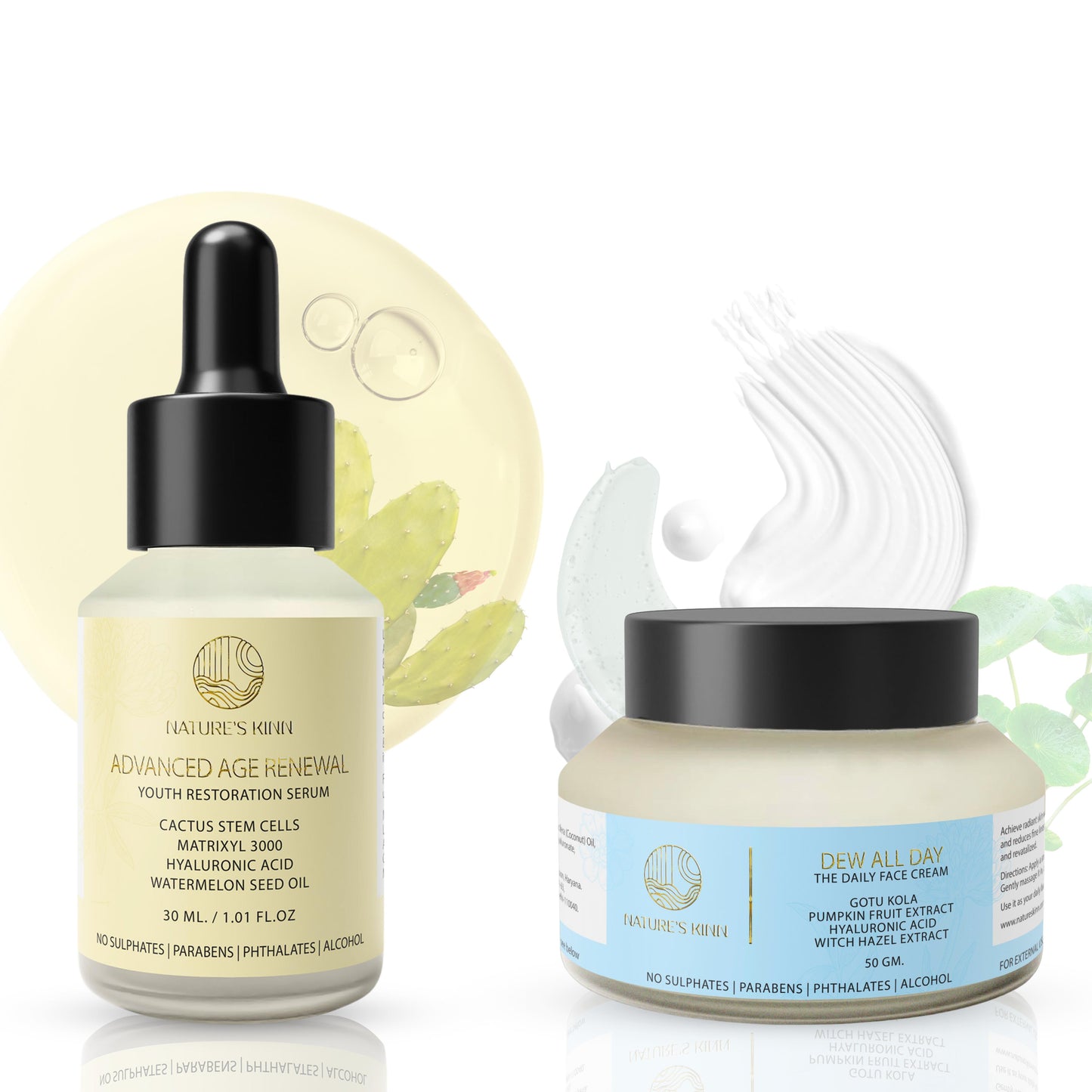 Nature’s Kinn Skincare Combo | Pure Radiance Brightening Serum + Dew All Day Hydrating Face Cream (30ml + 50g Combo Pack)